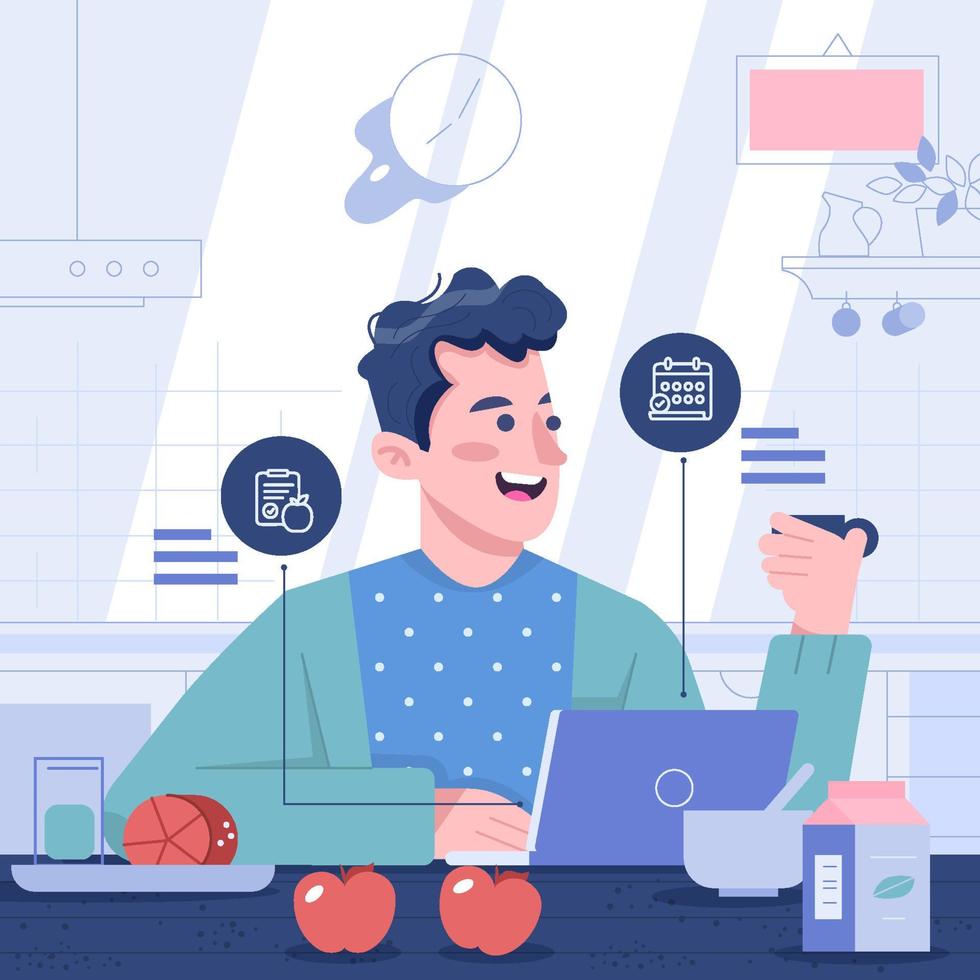 Man Prepare His Diet Schedule Concept vector