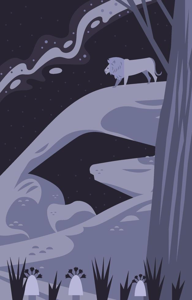Lion on the Cliff at Night vector