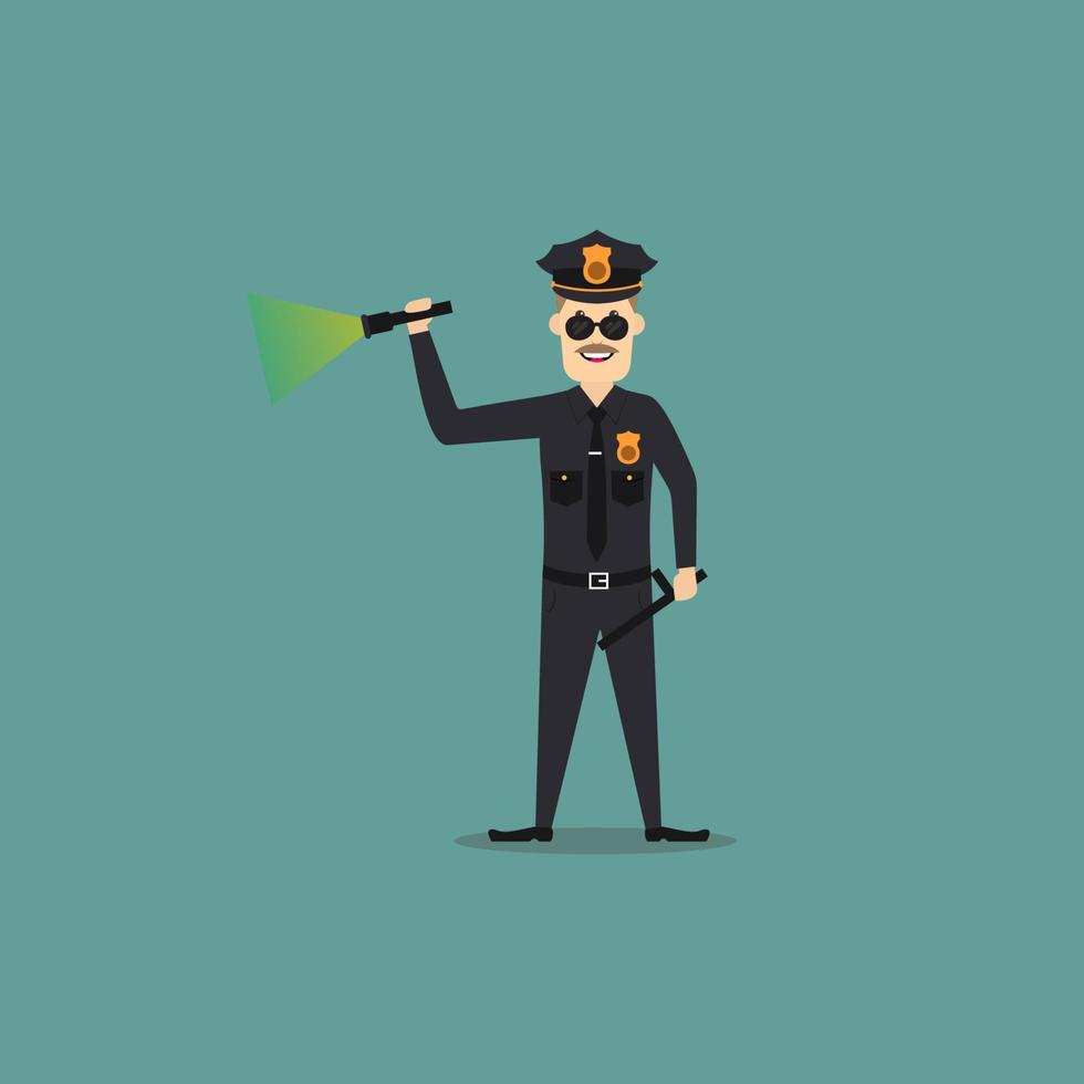 A cartoon police man who holding baton and a flashlight vector