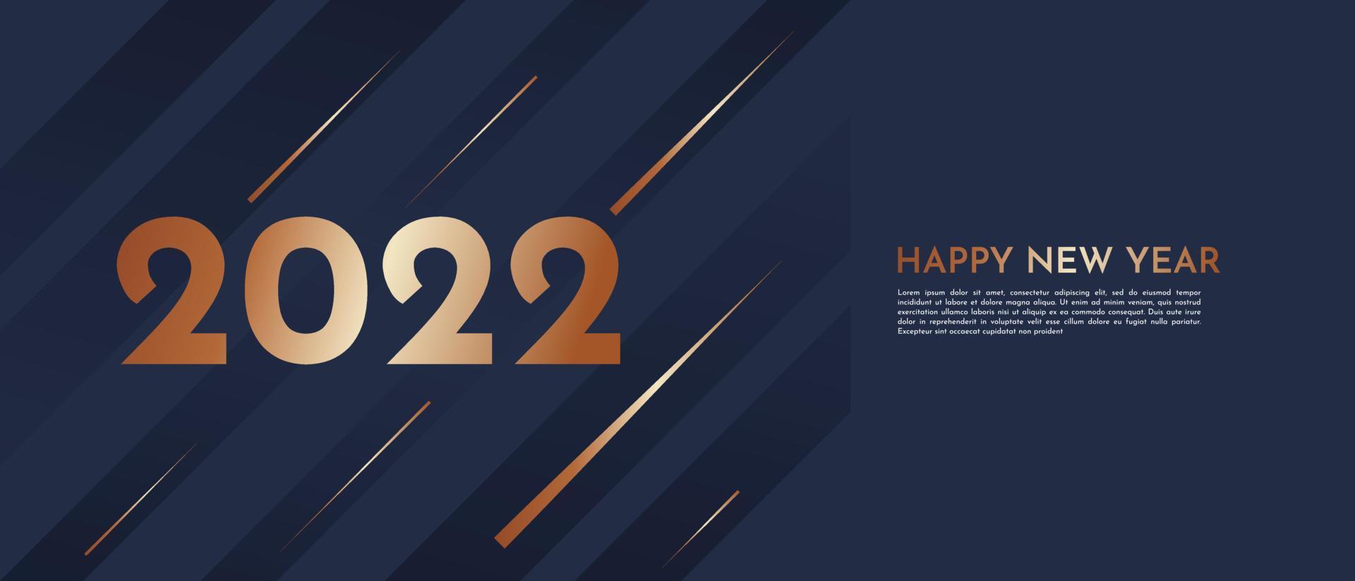 Happy new year 2022 on dark blue background with dark orange gradient colored elements vector