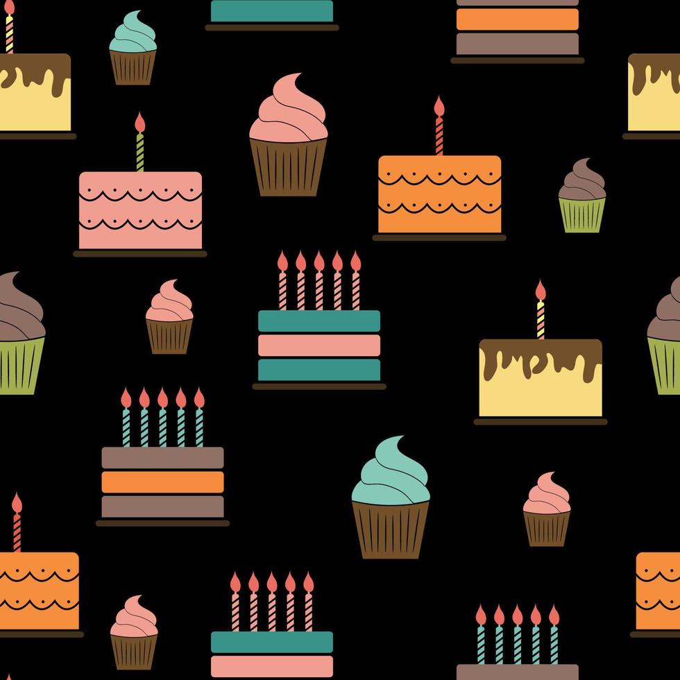 Birthday Cake Flat Seamless Pattern Background Vector Illustration