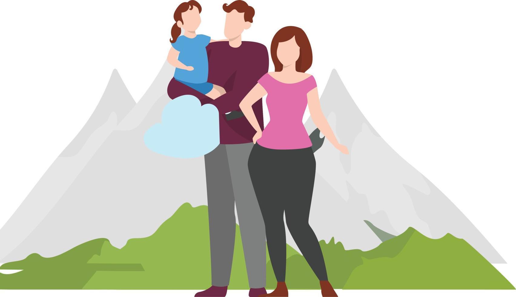 kids and parents going outdoor for outing. vector