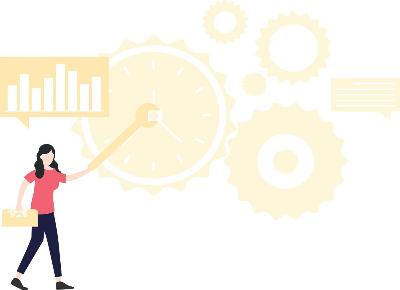 A girl with a wrench doing time setting. vector