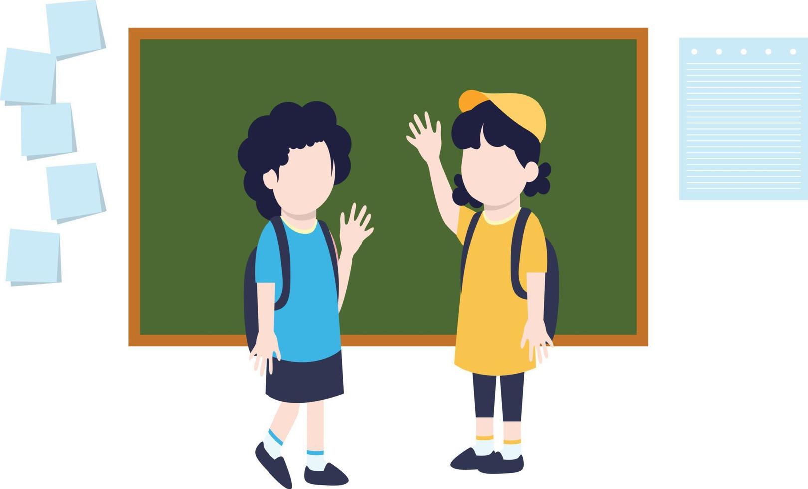 There are two kids waving each other. vector