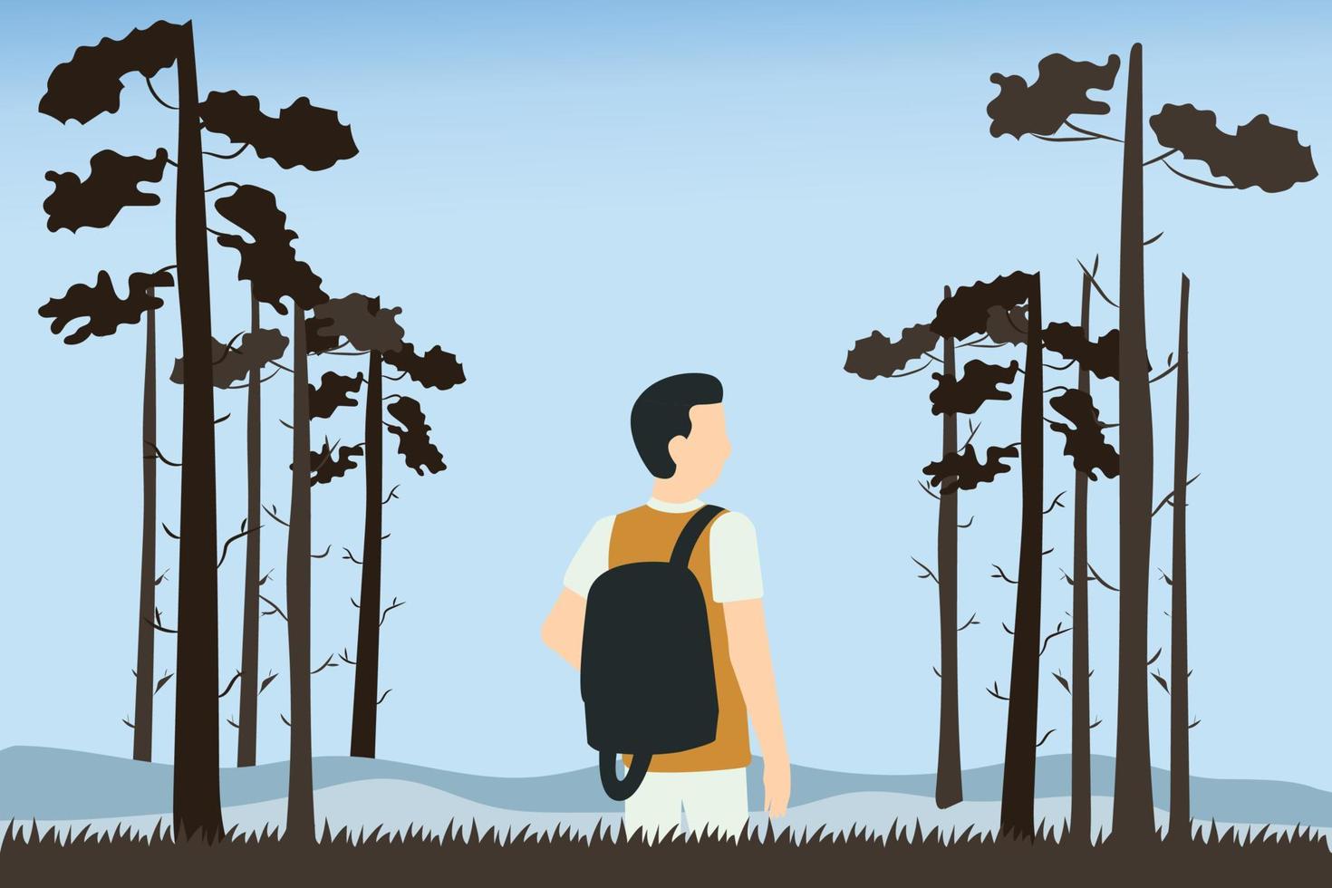 A boy going for camping in a forest. vector