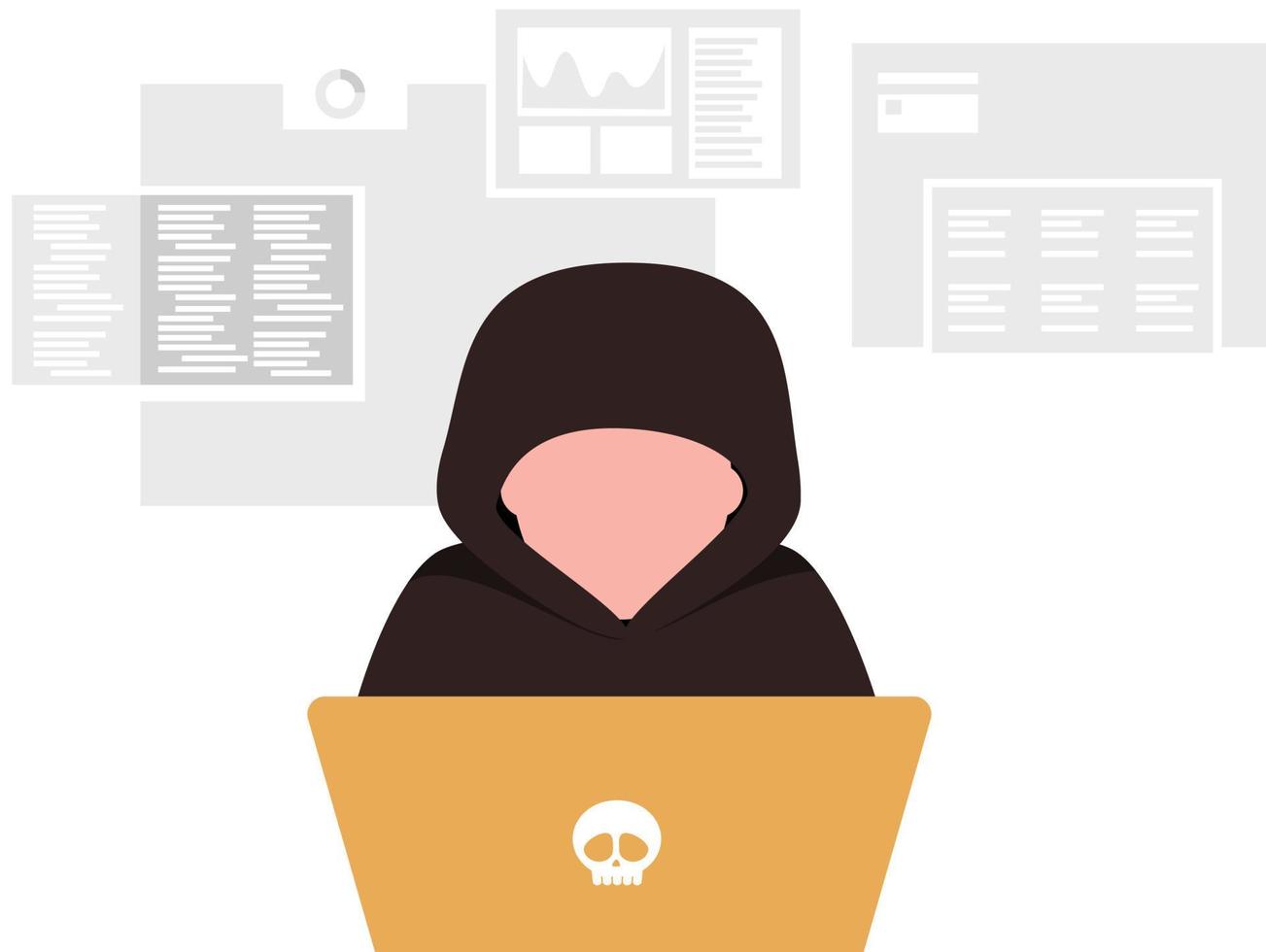 el hacker haciendo piratería en su computadora portátil. vector