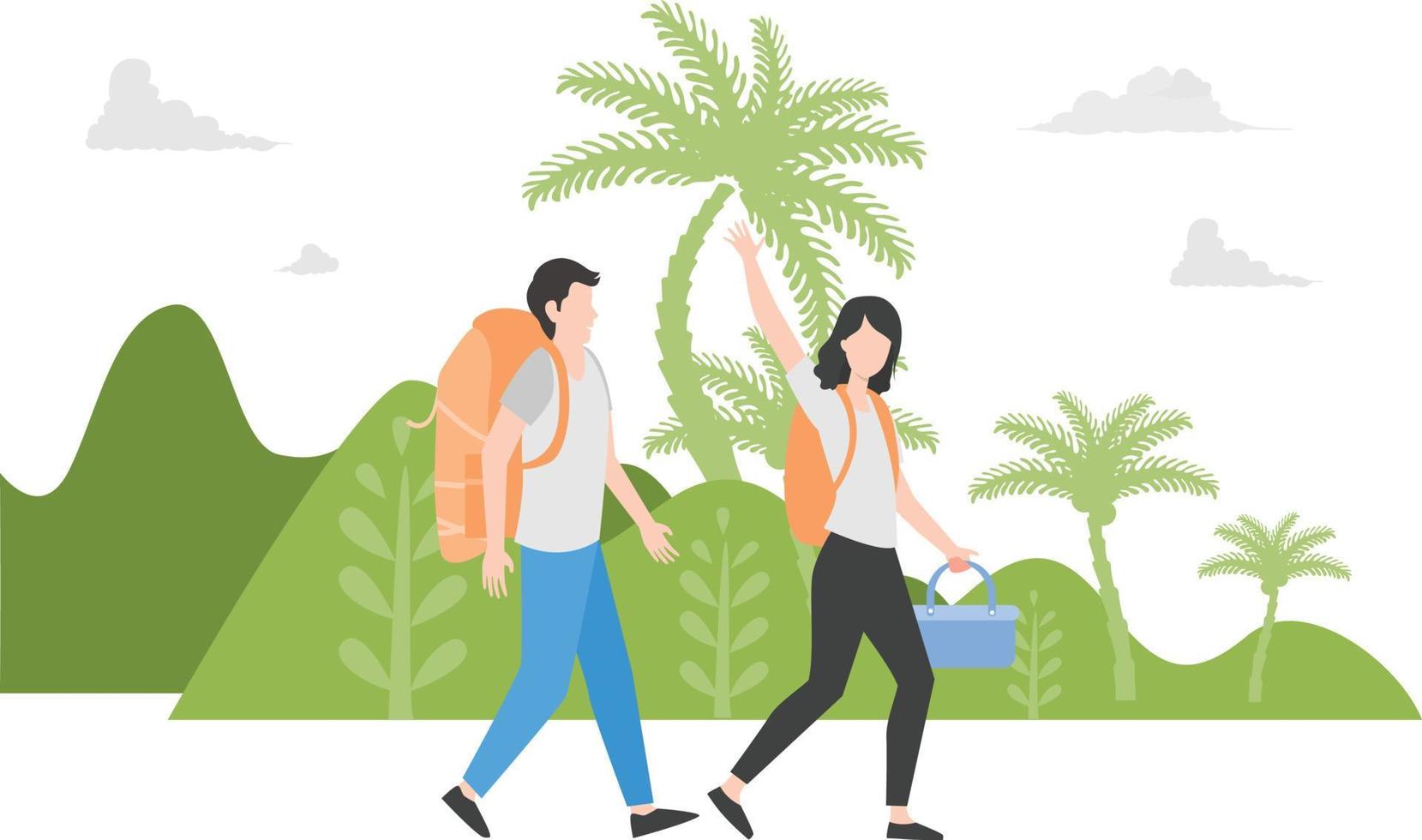 A boy or girl going for camping outdoor or for picnic. vector