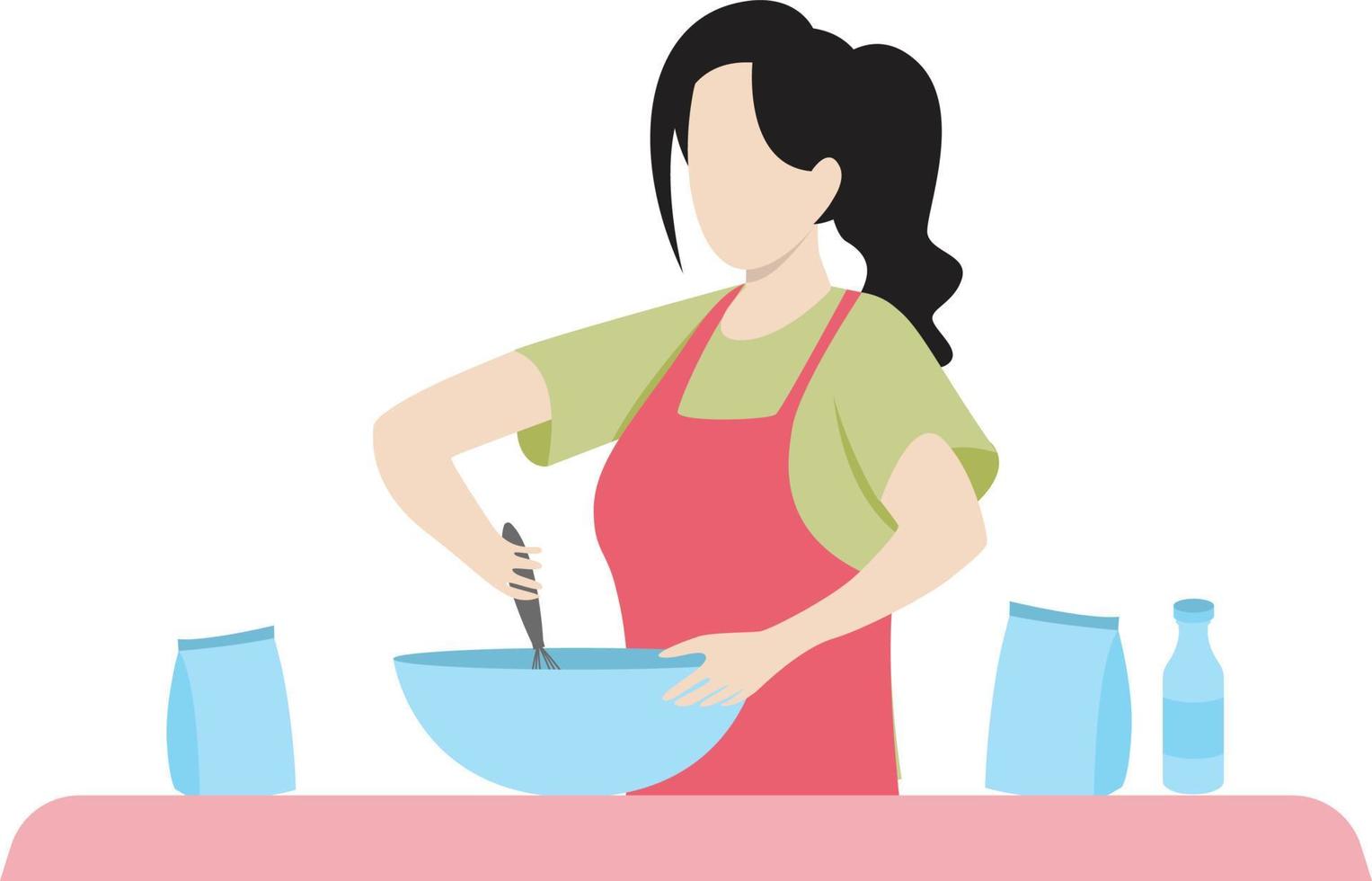 A girl with a bowl beating something in it. vector