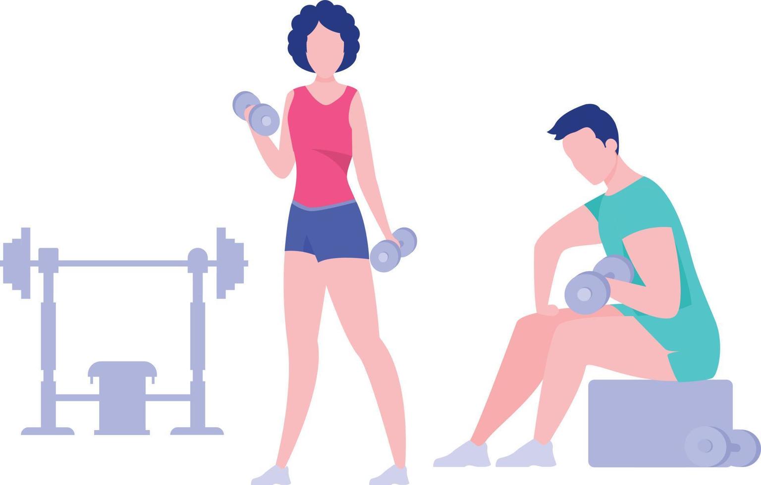 A girl or a boy doing exercise with dumbbells. vector