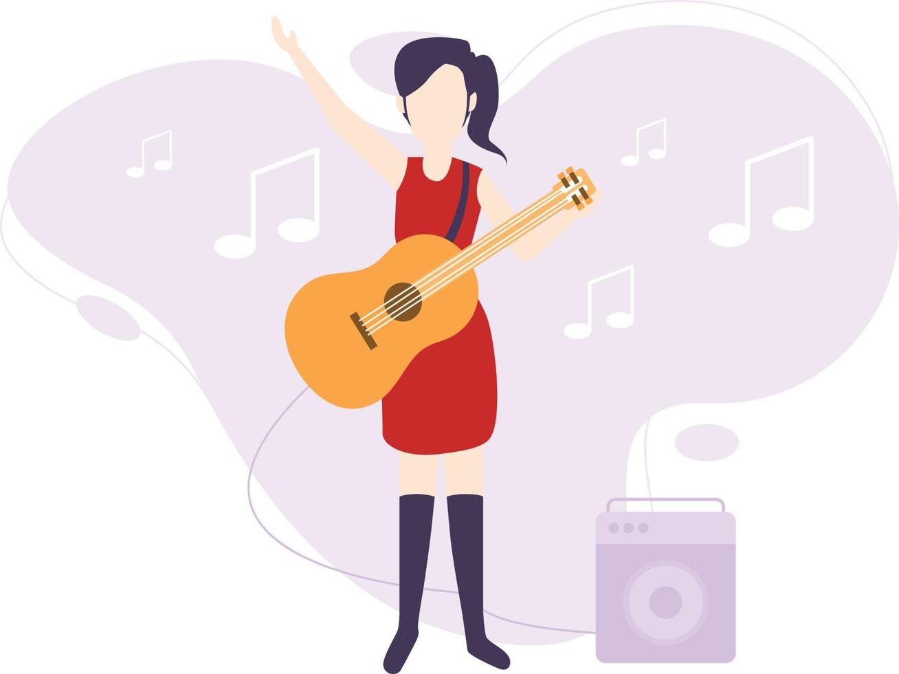 una niña es músico y toca la guitarra. vector