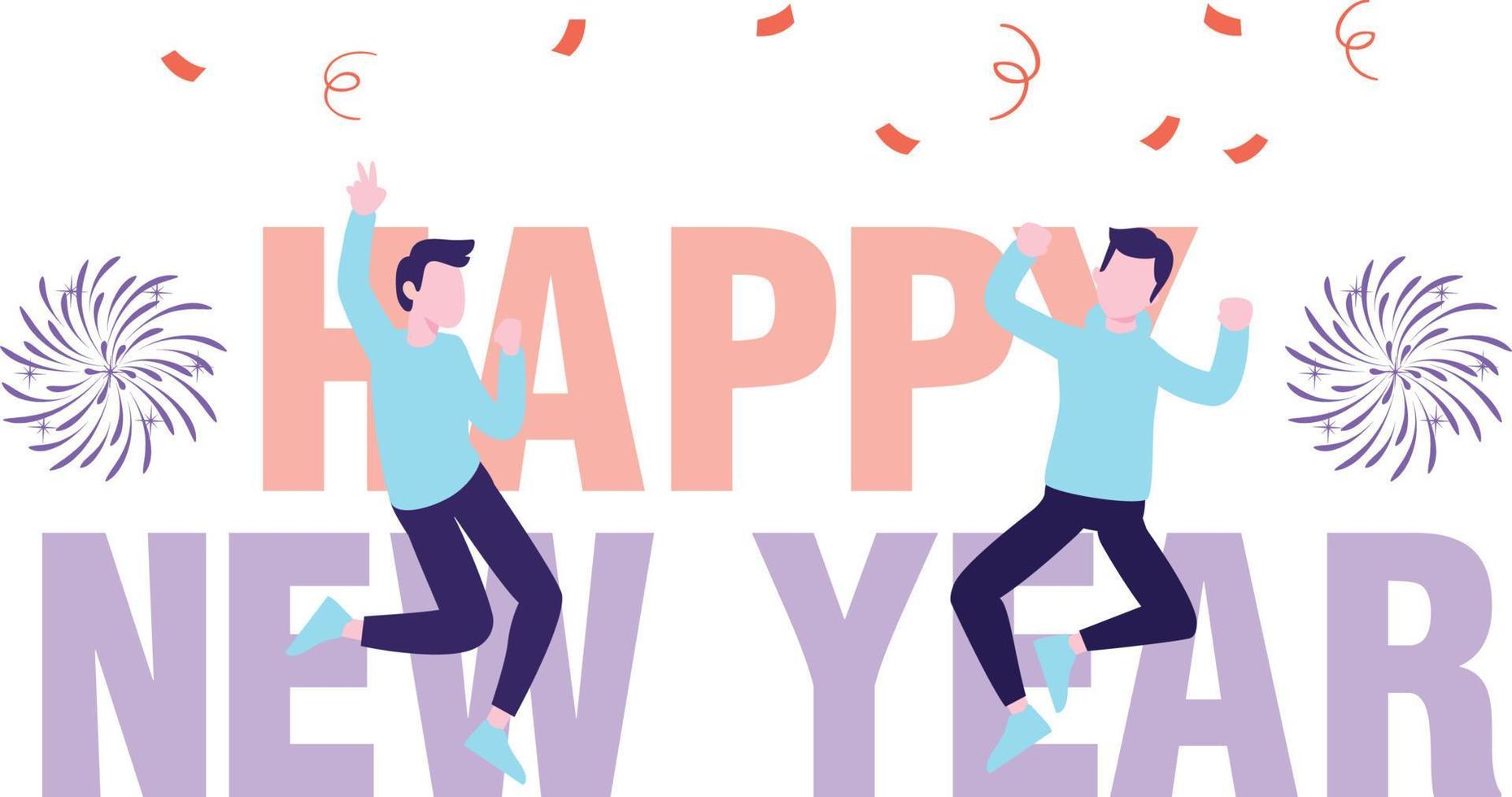 Two boys dancing and enjoying the new year party. vector