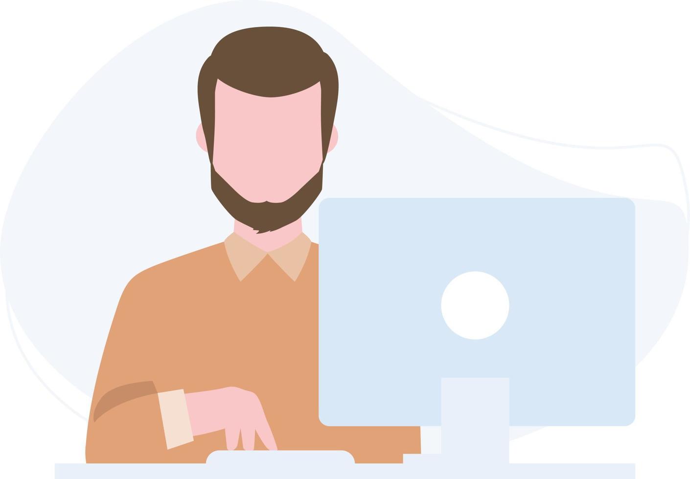 A boy working on laptop. vector