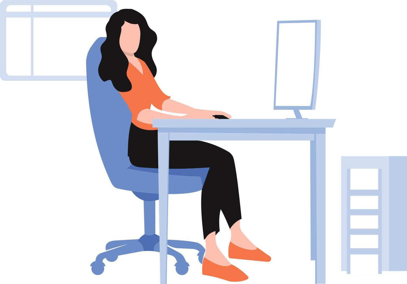 A girl doing work on her table. vector