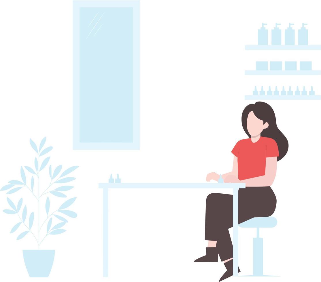 A girl sitting on a chair and waiting for a customer. vector