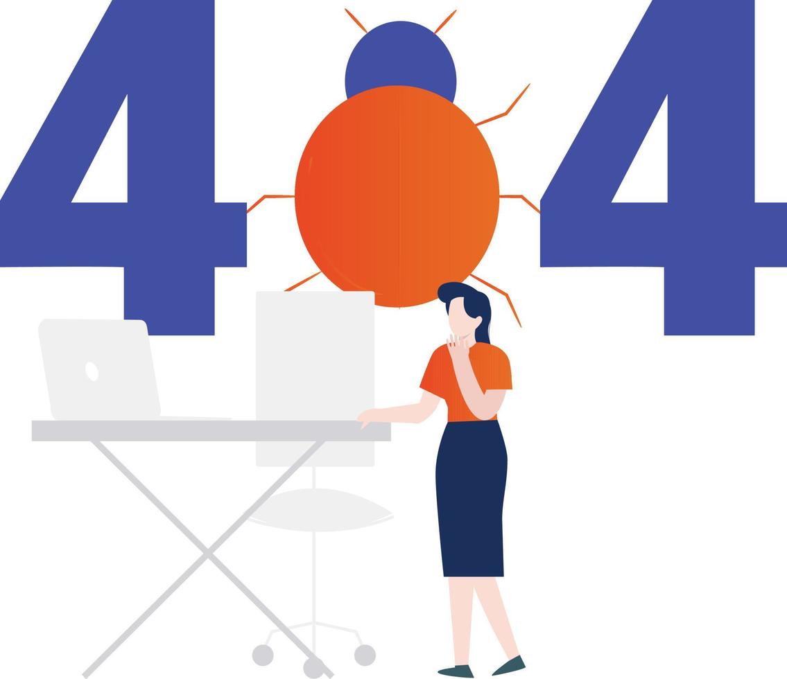 A girl stand up with 404 error or virus. vector