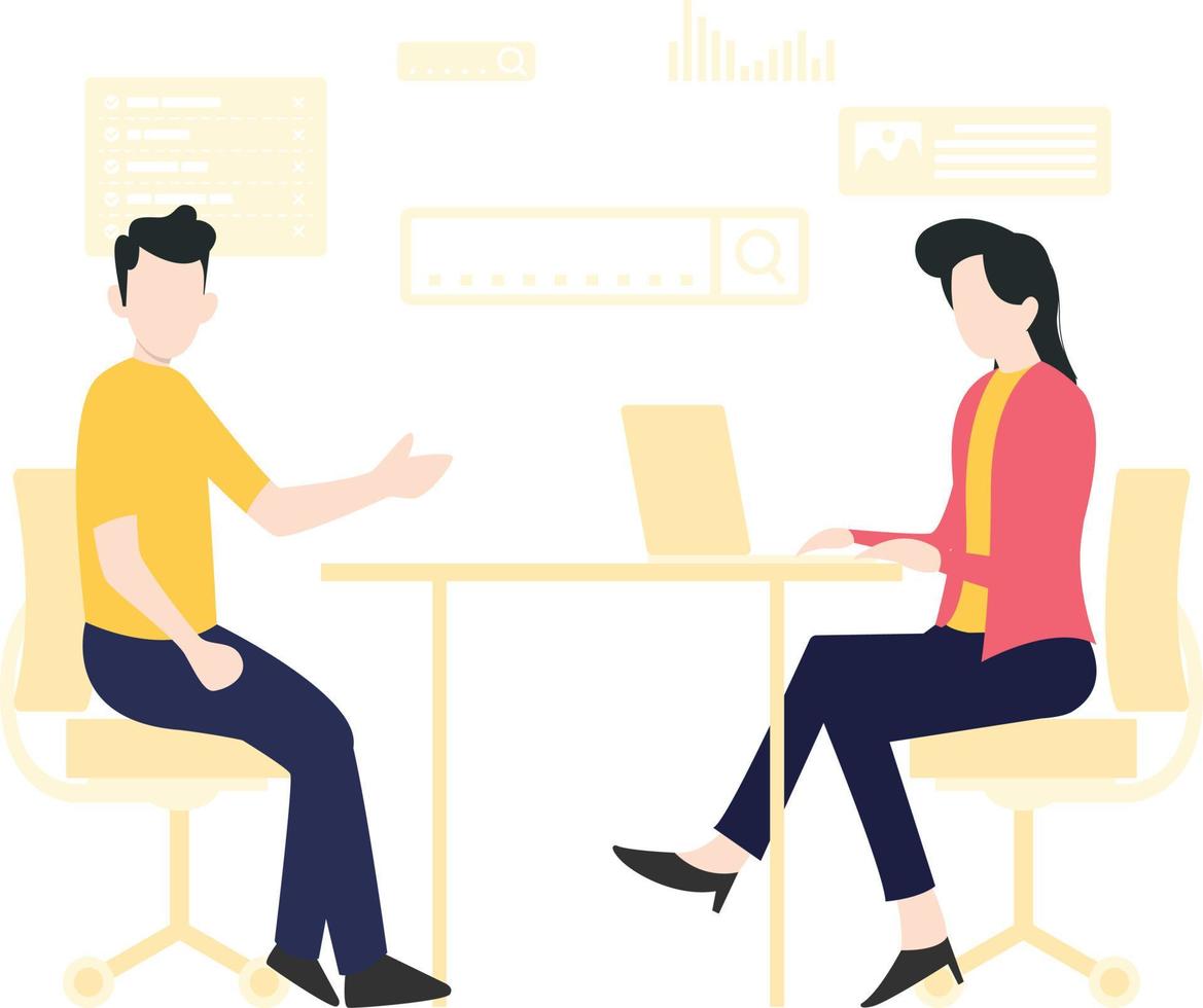 A man and female sitting on chair and discuss about something. vector