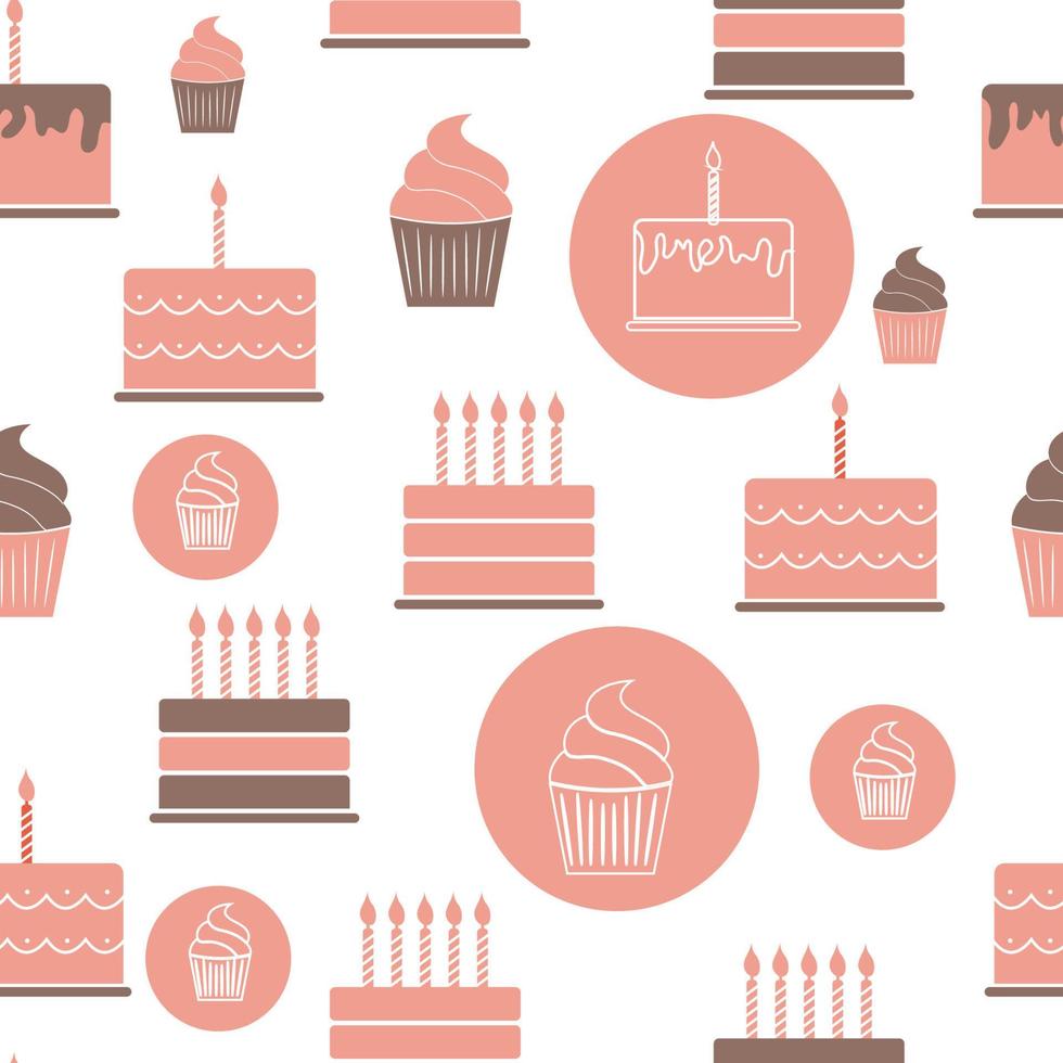 Birthday Cake Flat Seamless Pattern Background Vector Illustration