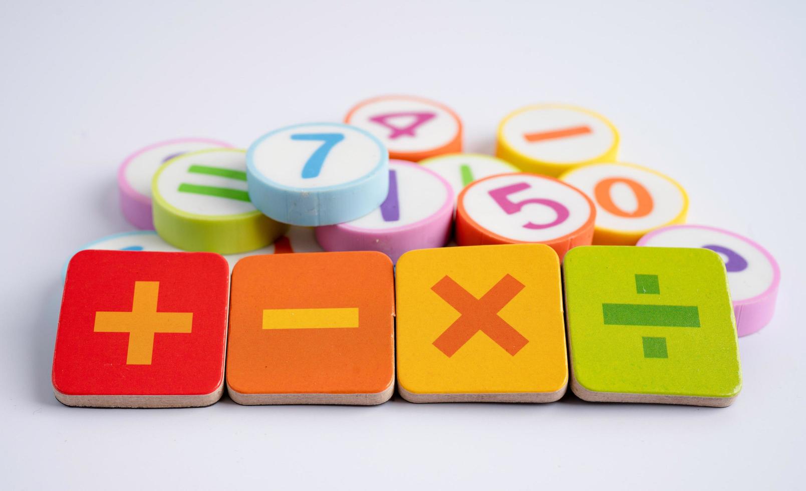 Math number colorful on white background, education study mathematics learning teach concept. photo