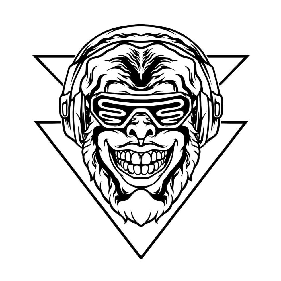 Cyberpunk Monkey With Headphone Silhouette vector