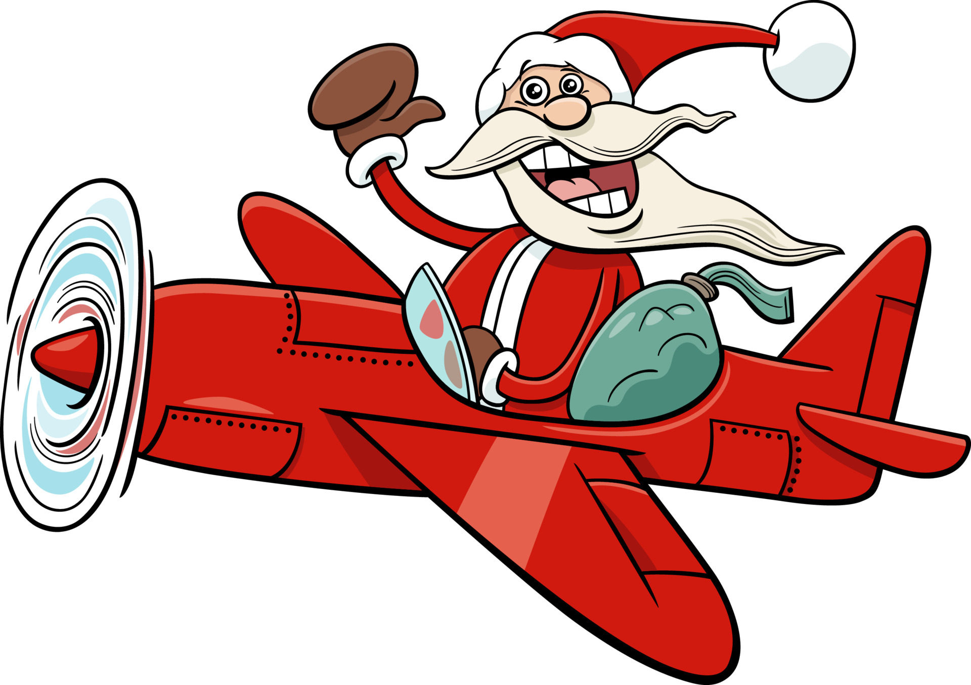 cartoon Santa Claus character in the plane on Christmas time 4515584