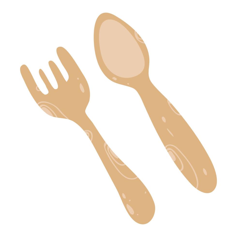 Wooden spoon, fork, Zero waste lifestyle, natural material vector