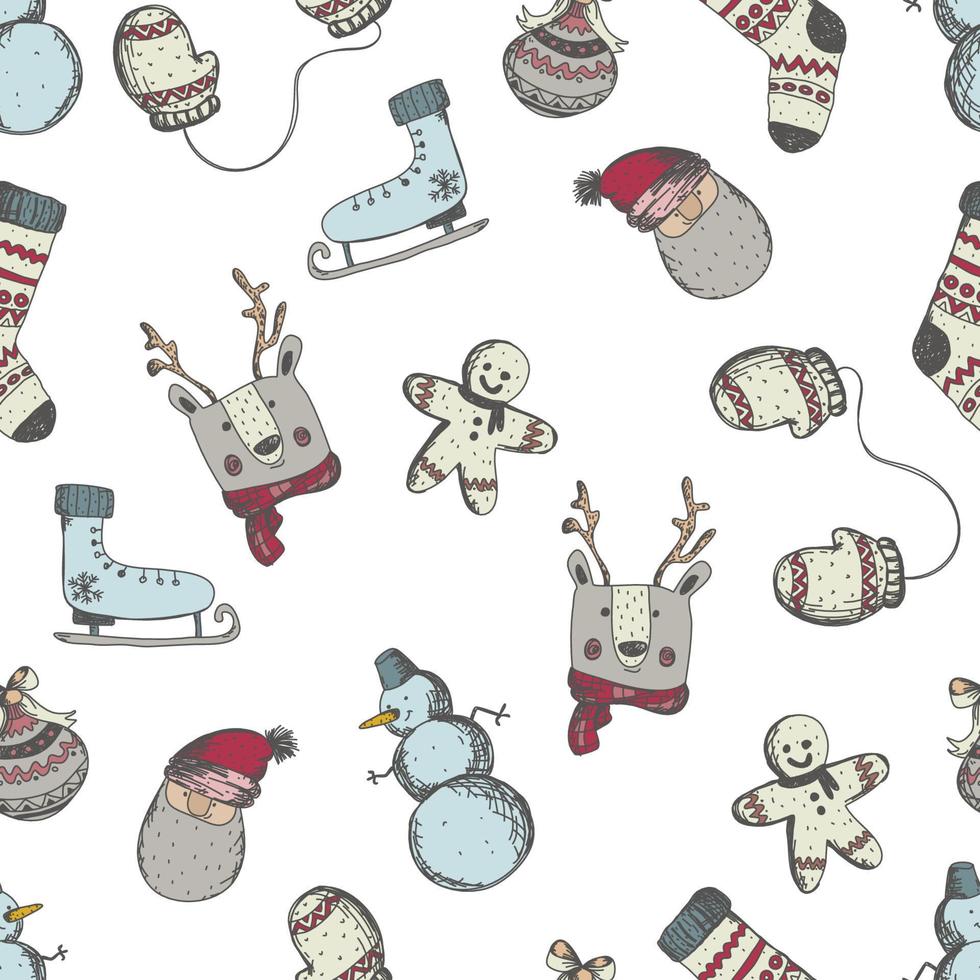 1seamless patern hand drawn new year with hristmas elements vector