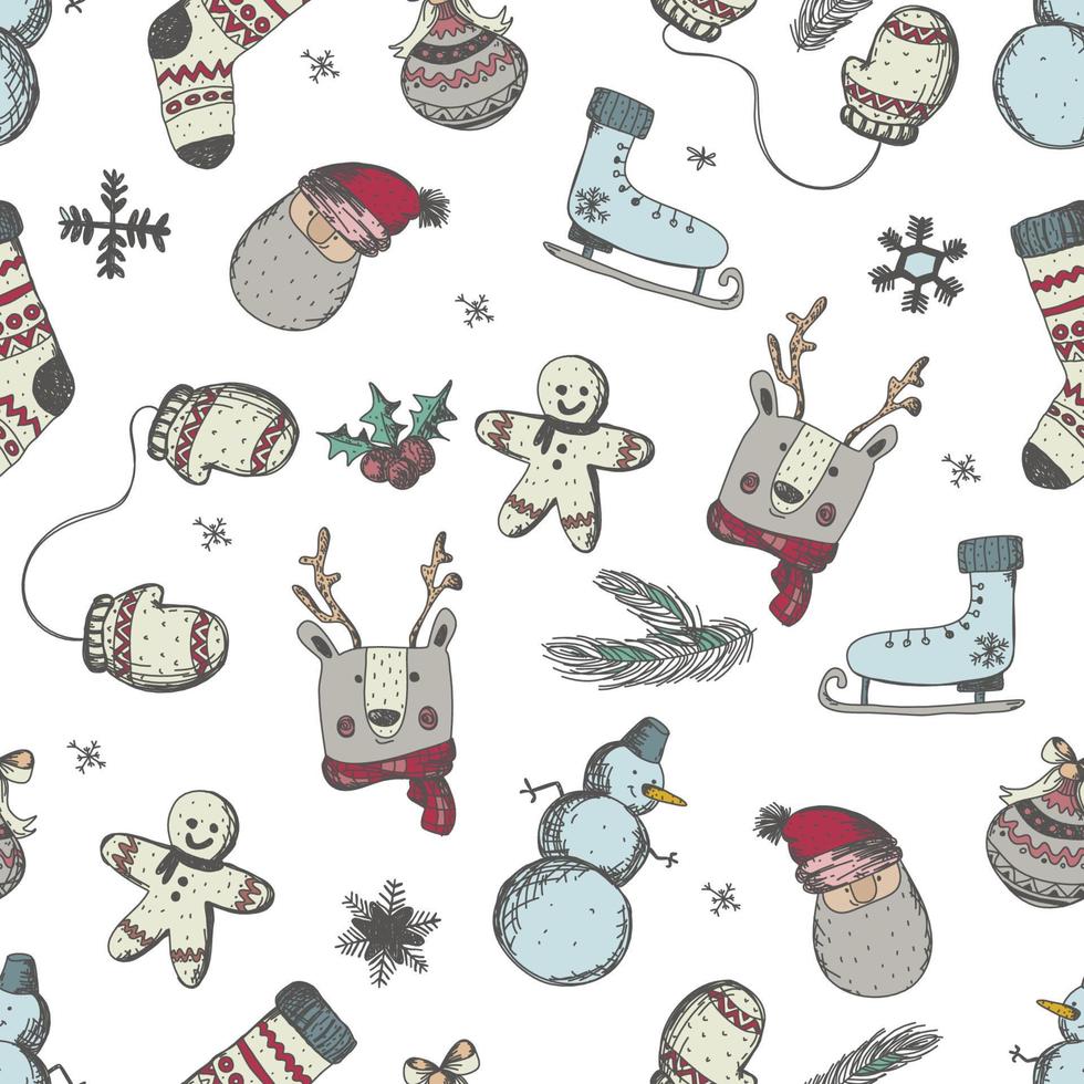 seamless patern hand drawn new year with hristmas elements vector