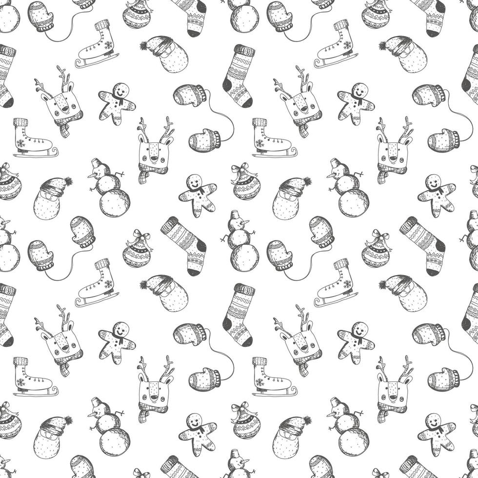 seamless patern hand drawn new year with hristmas elements vector