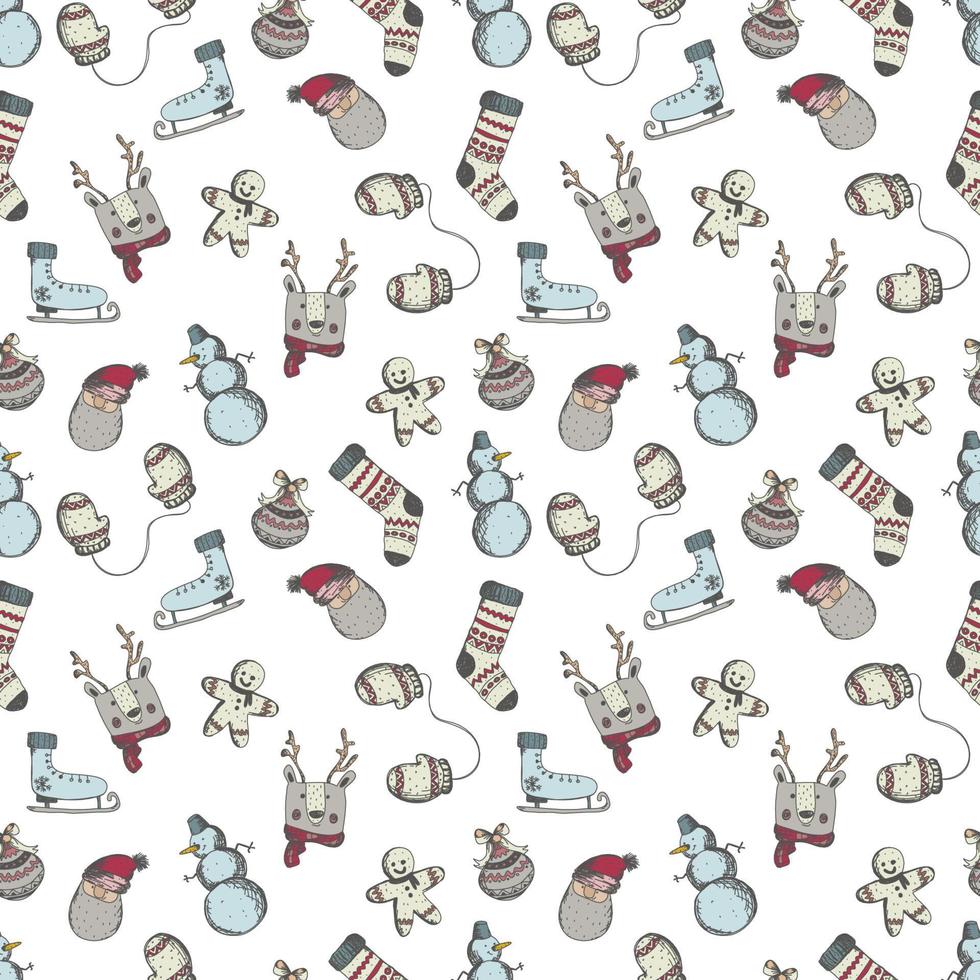 seamless patern hand drawn new year with christmas elements vector