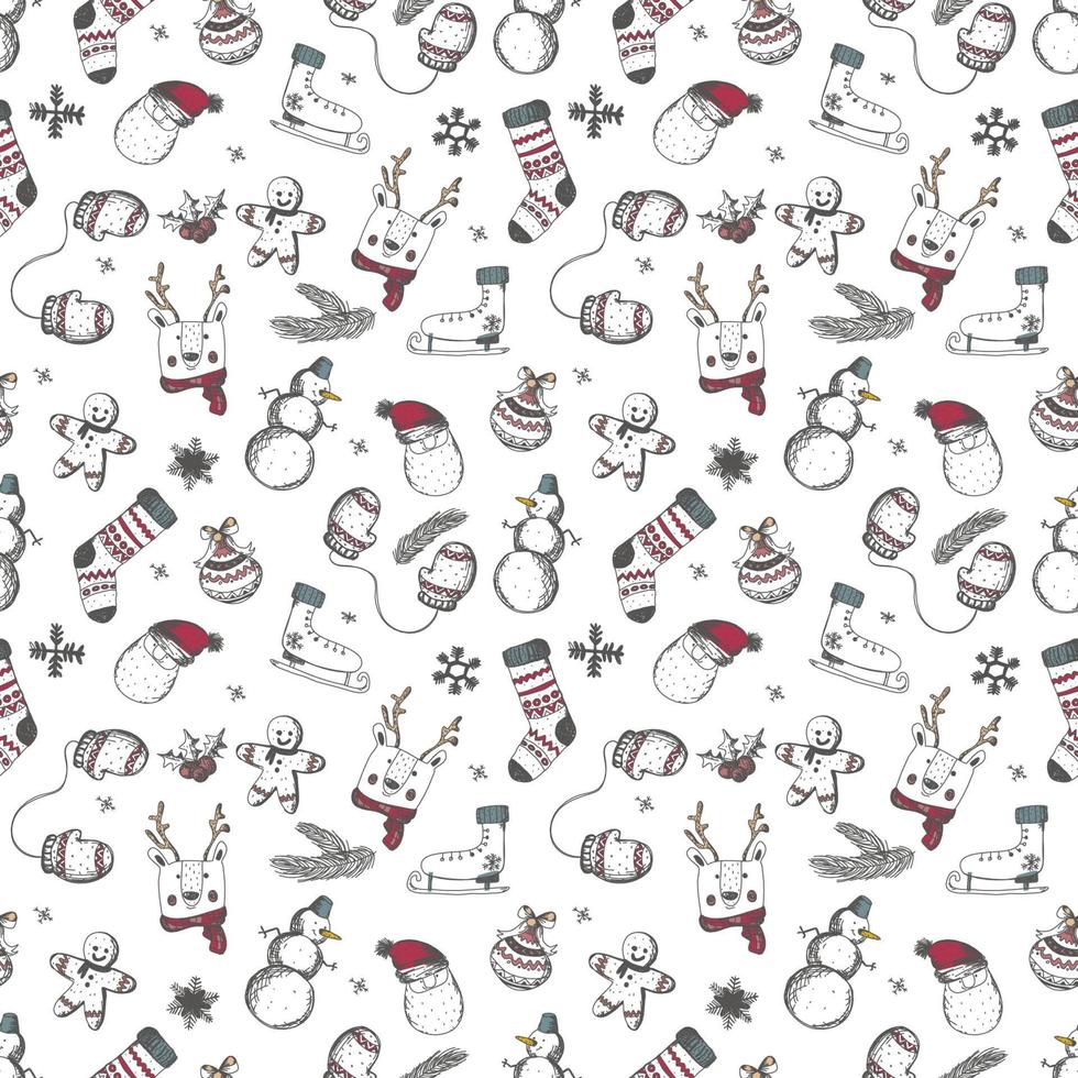 seamless patern hand drawn new year with hristmas elements vector