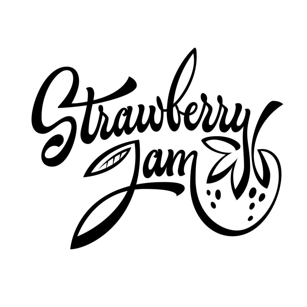 Strawberry jam hand drawn calligraphy logo vector