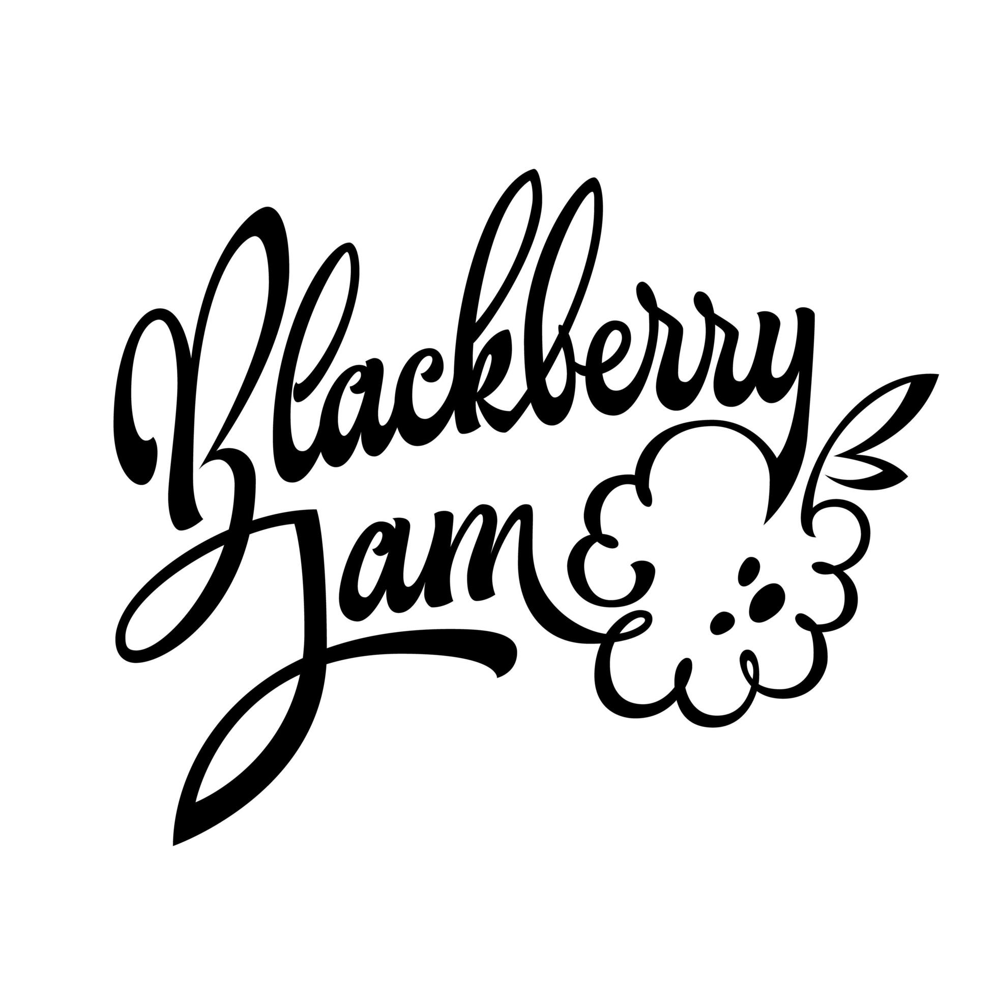 Blackberry jam hand deawn script style lettering logo with fluorishes