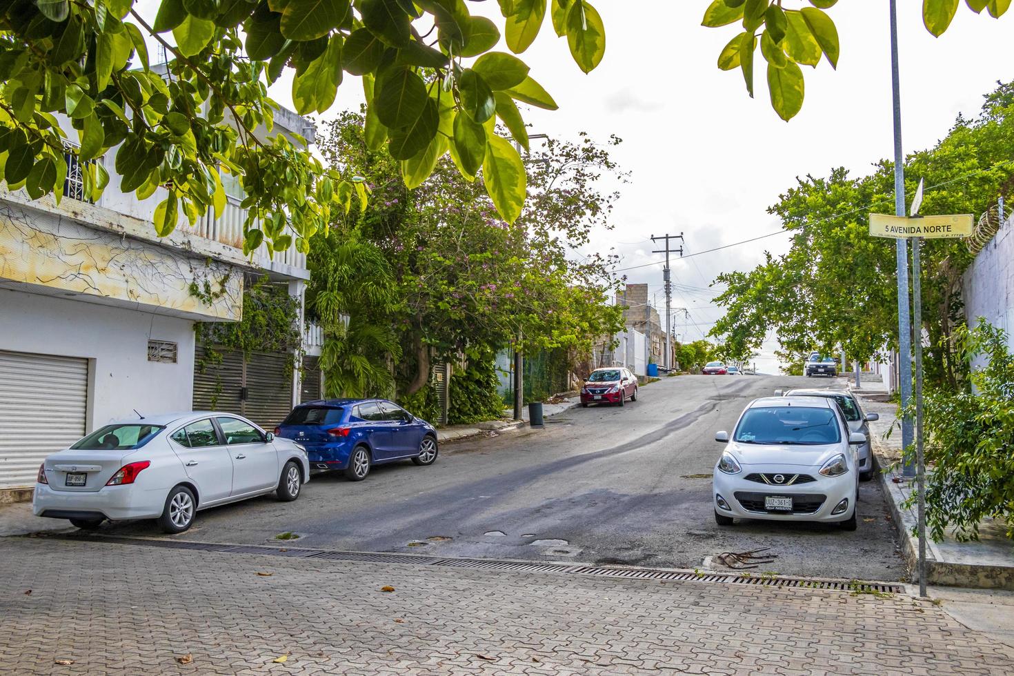 Playa del Carmen Mexico 28. May 2021 Typical street road and cityscape of Playa del Carmen Mexico. photo