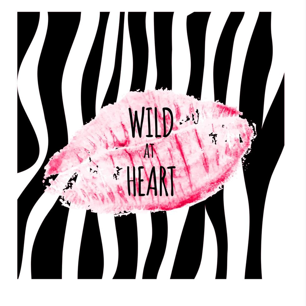 Wild at Heart Background with Zebra Skin Pattern. Vector Illustration