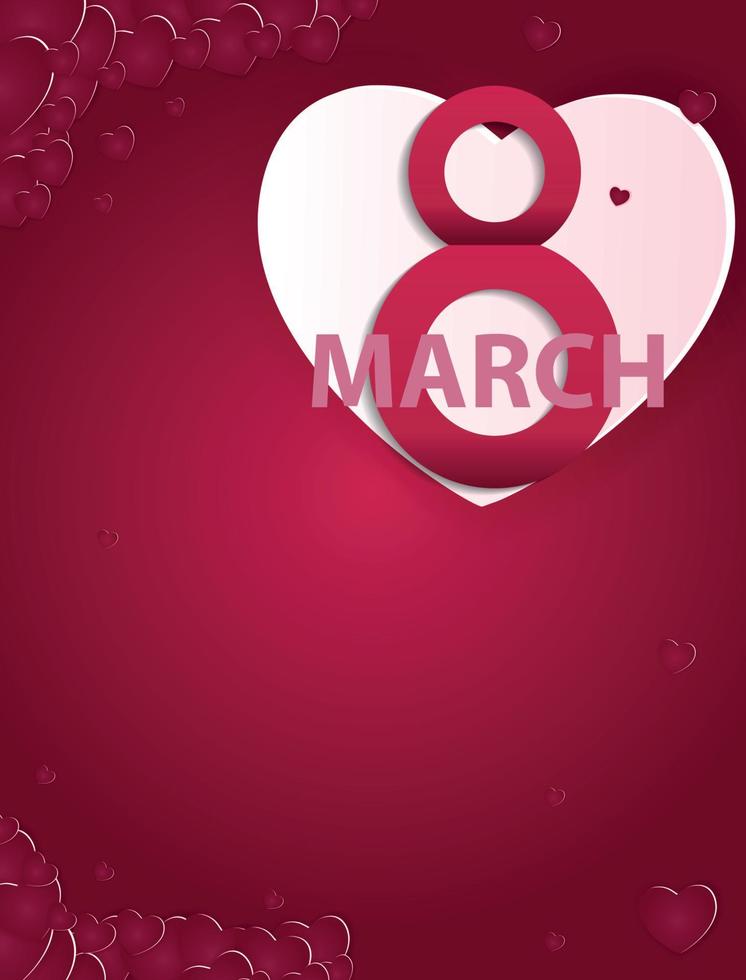 Cartel del día internacional de la mujer feliz 8 de marzo tarjeta de felicitación con forma de corazón ilustración vectorial vector