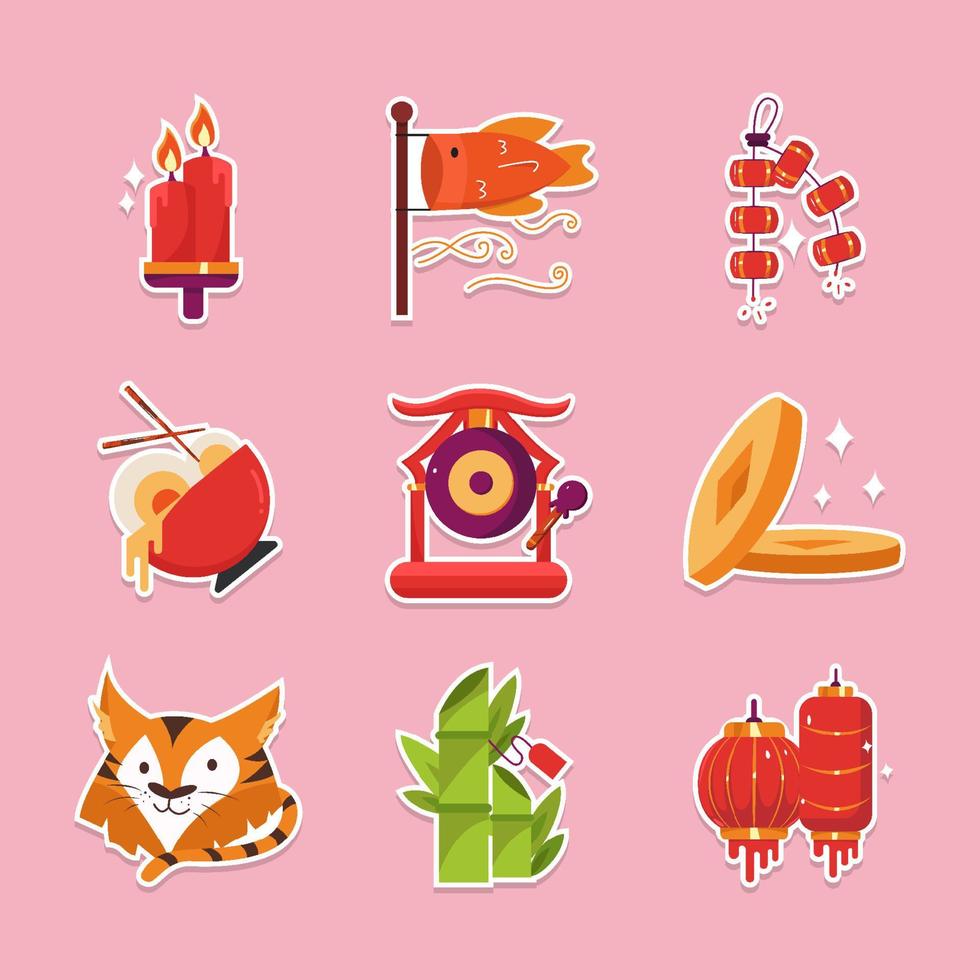 Chinese New Year Gong Xi Fa Cai Sticker Set vector