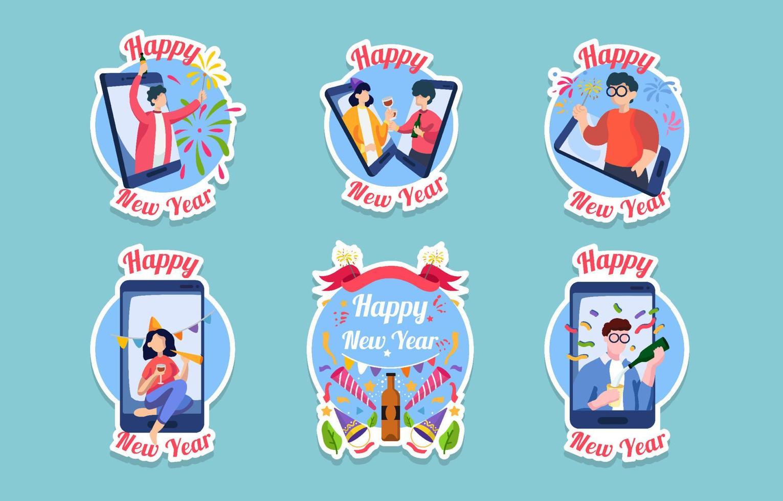 New Year Eve Festivity Sticker Set vector