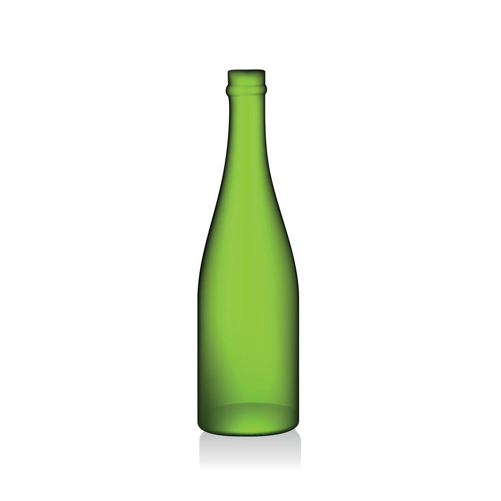 Botella de champán vacía naturalista sin etiquetas verdes. ilustración vectorial vector