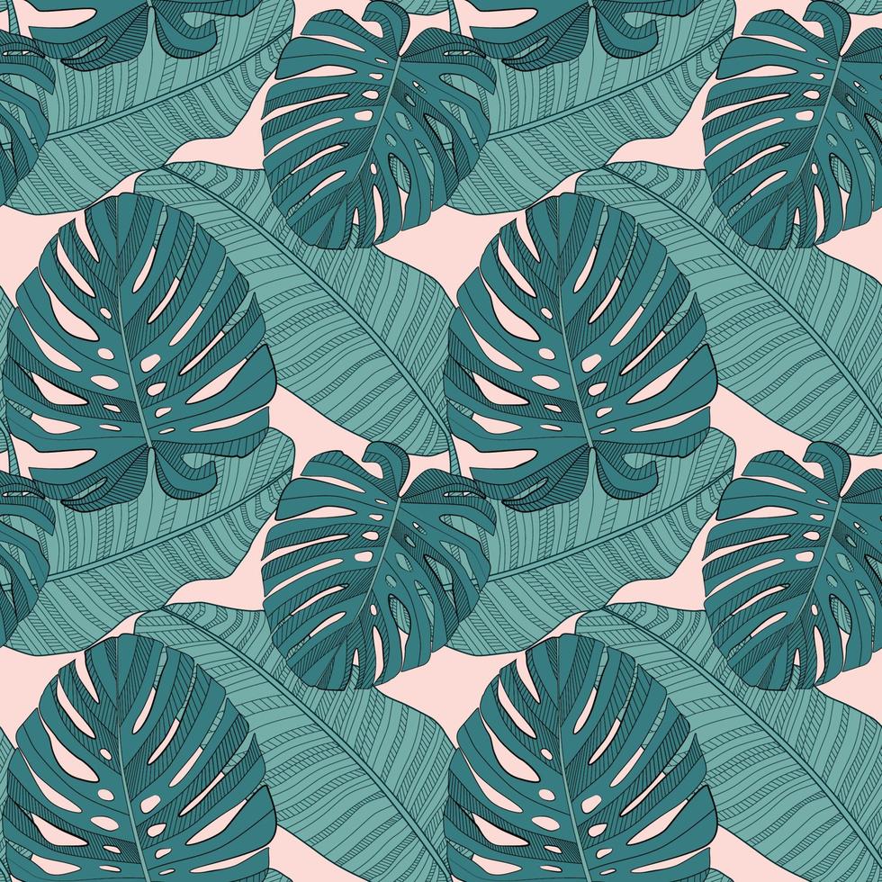 Abstract tropical palm  leaf seamless pattern background. Vector Illustration