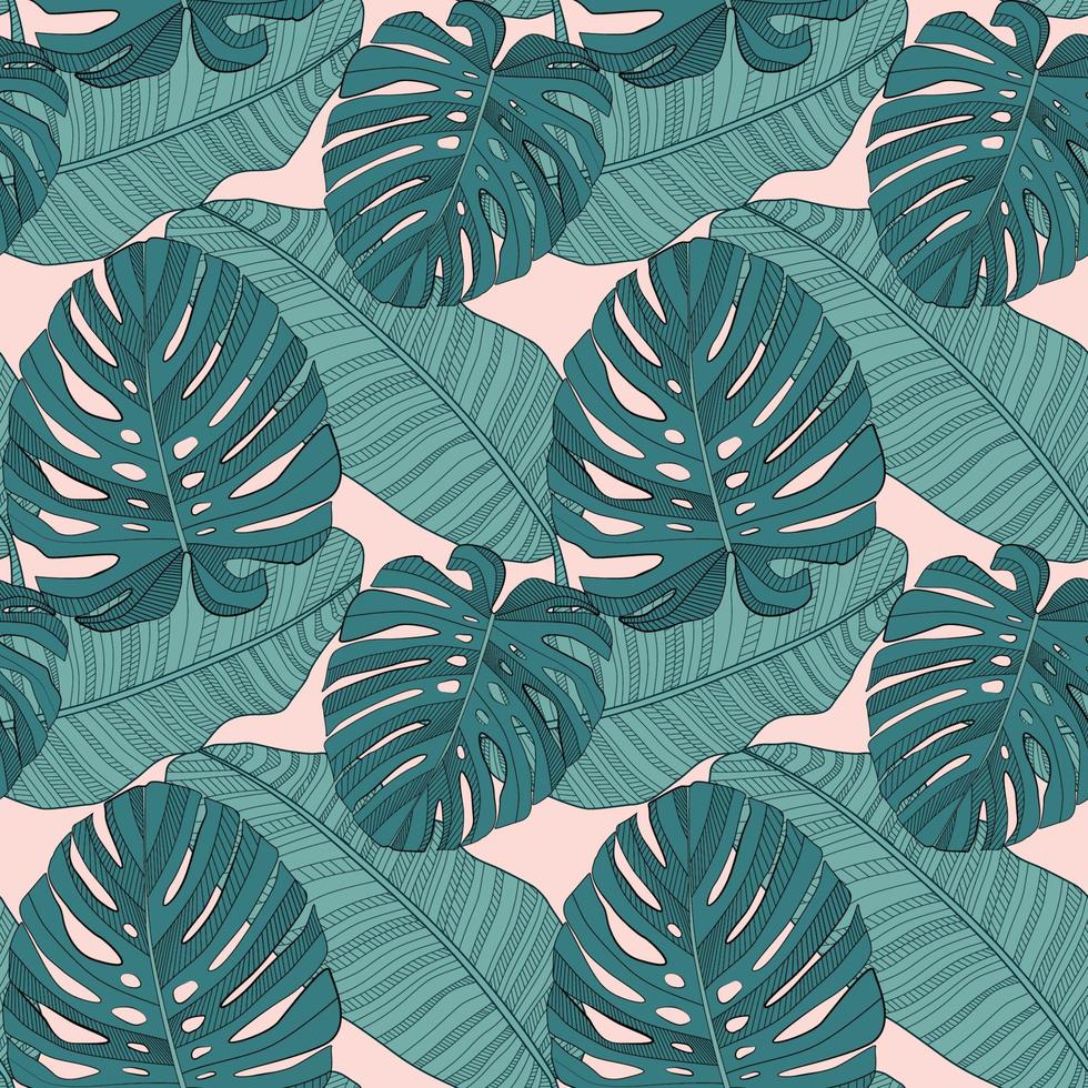 Abstract tropical palm  leaf seamless pattern background. Vector Illustration