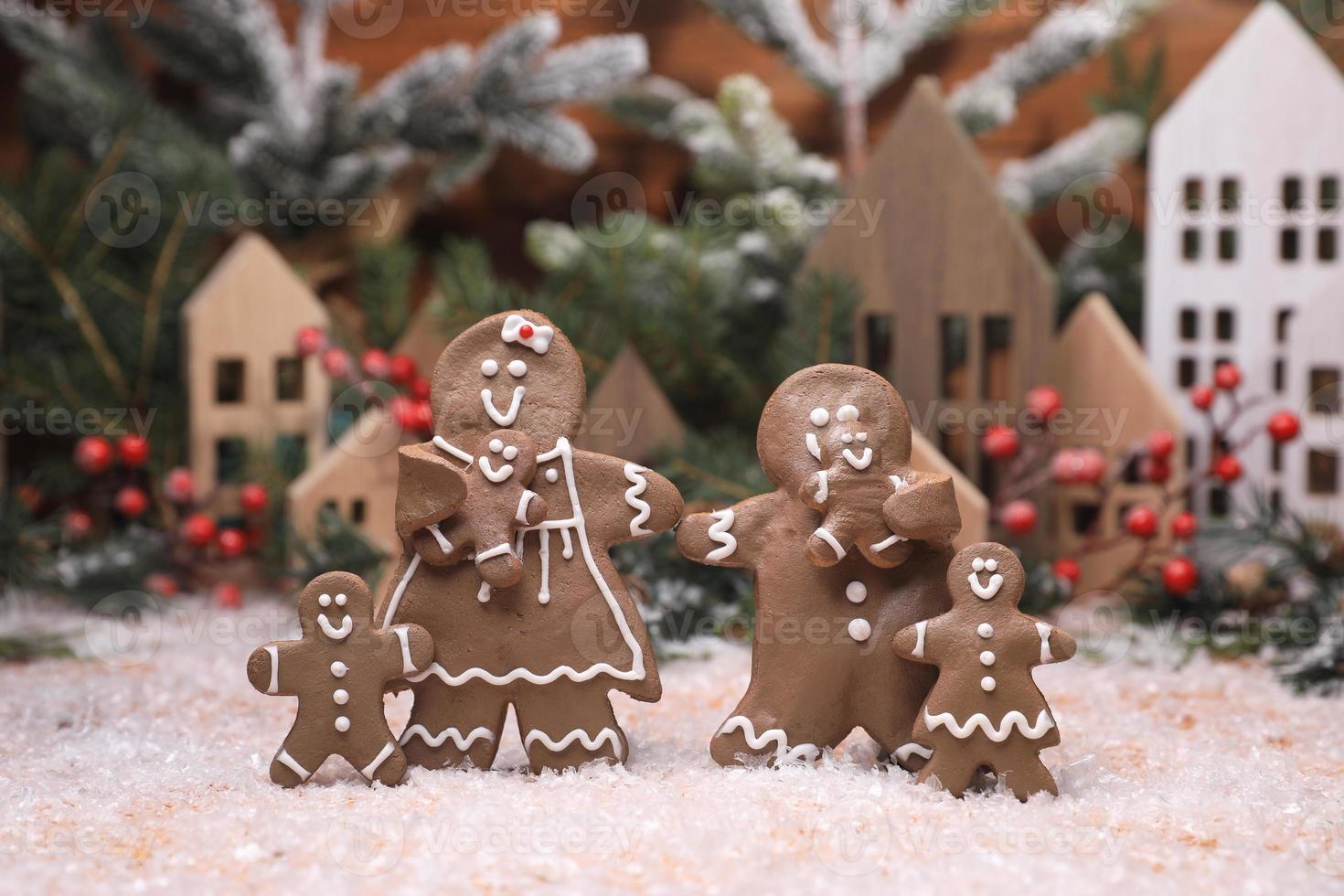 Adorable GingerBread Mom Dad and Children Having a Merry Christmas photo