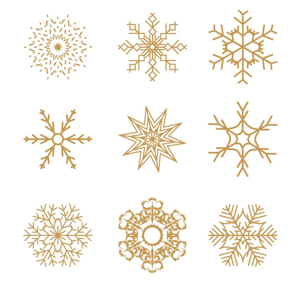 Set of Golden Snowflakes for Christmas design. Vector Illustration