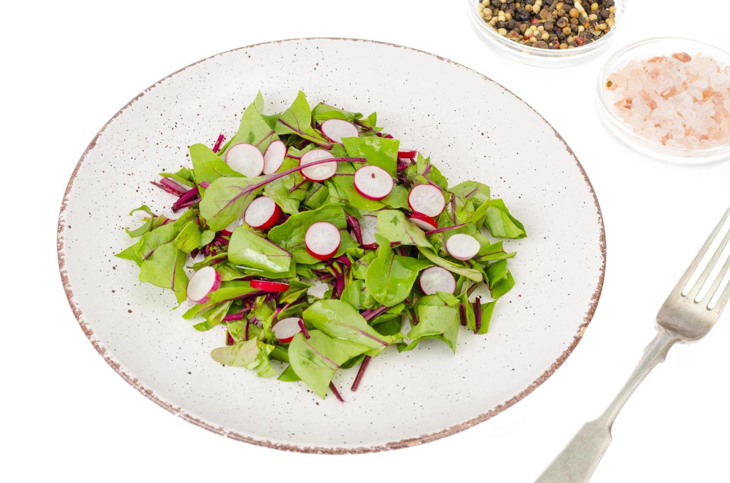 Vegetarian salad of raw beets and radishes photo