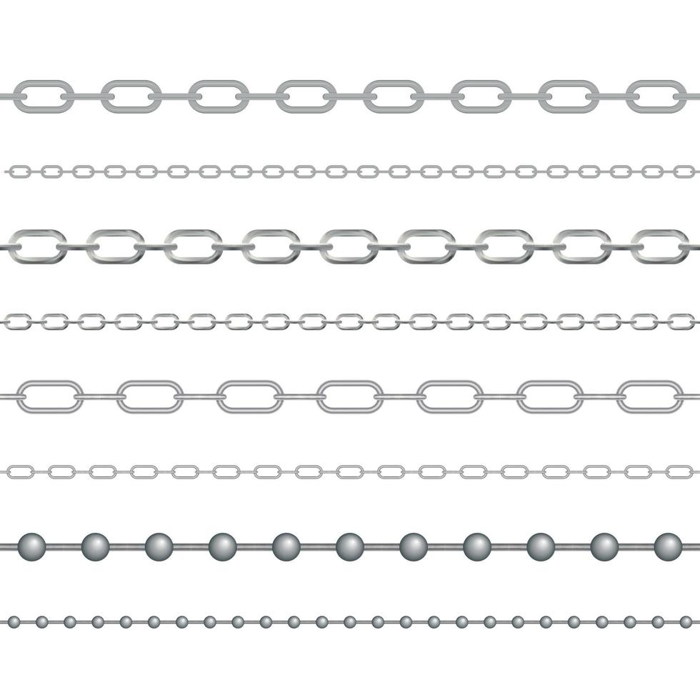 Naturalistic 3D Set of Chain of Silver and Steel Color. Vector Illustration