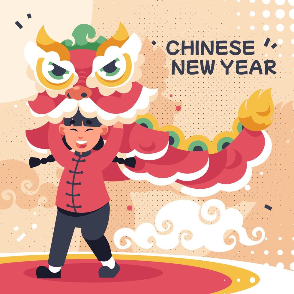 Lion Dance in Celebrating Chinese New Year vector