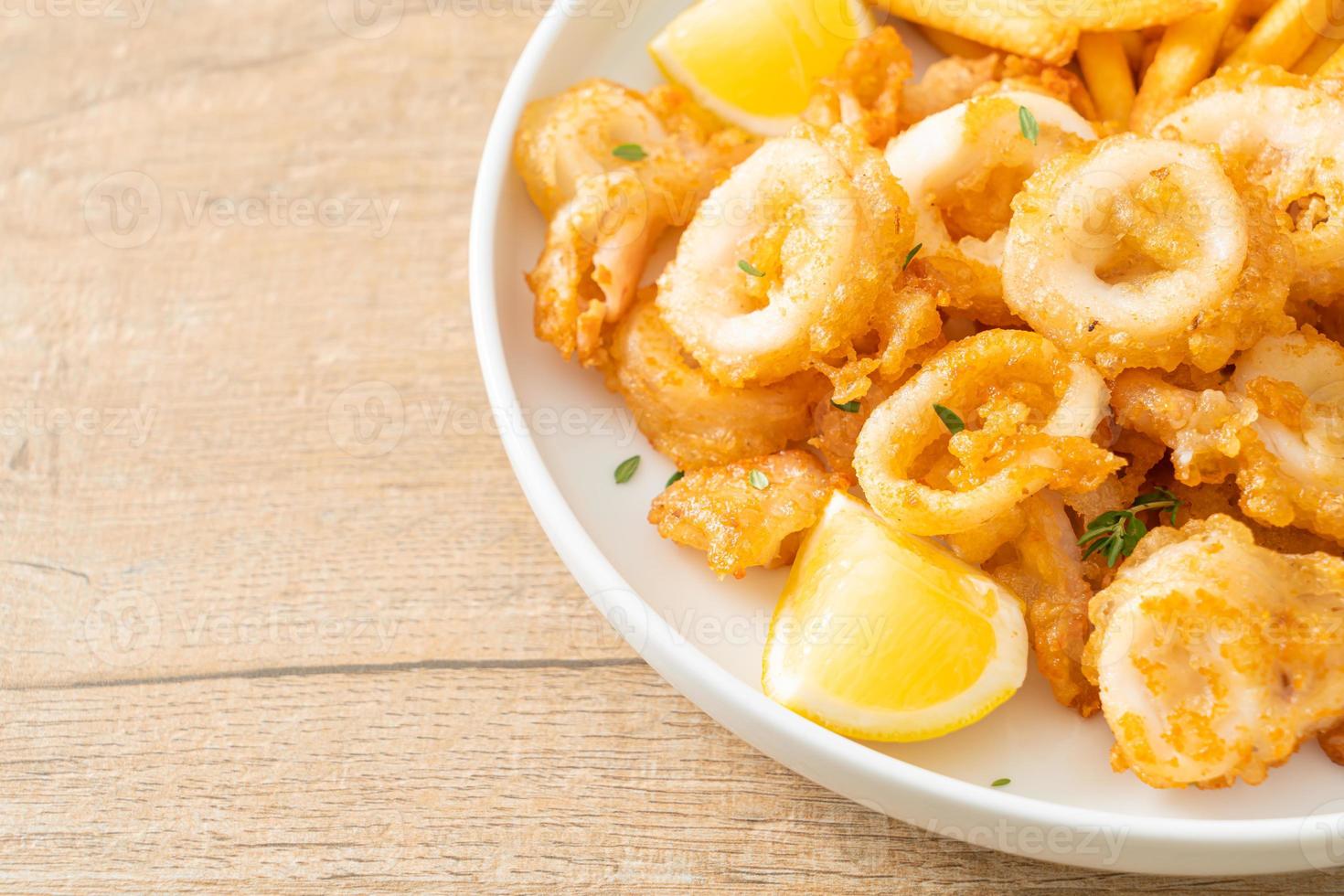 calamari - fried squid or octopus with fries photo