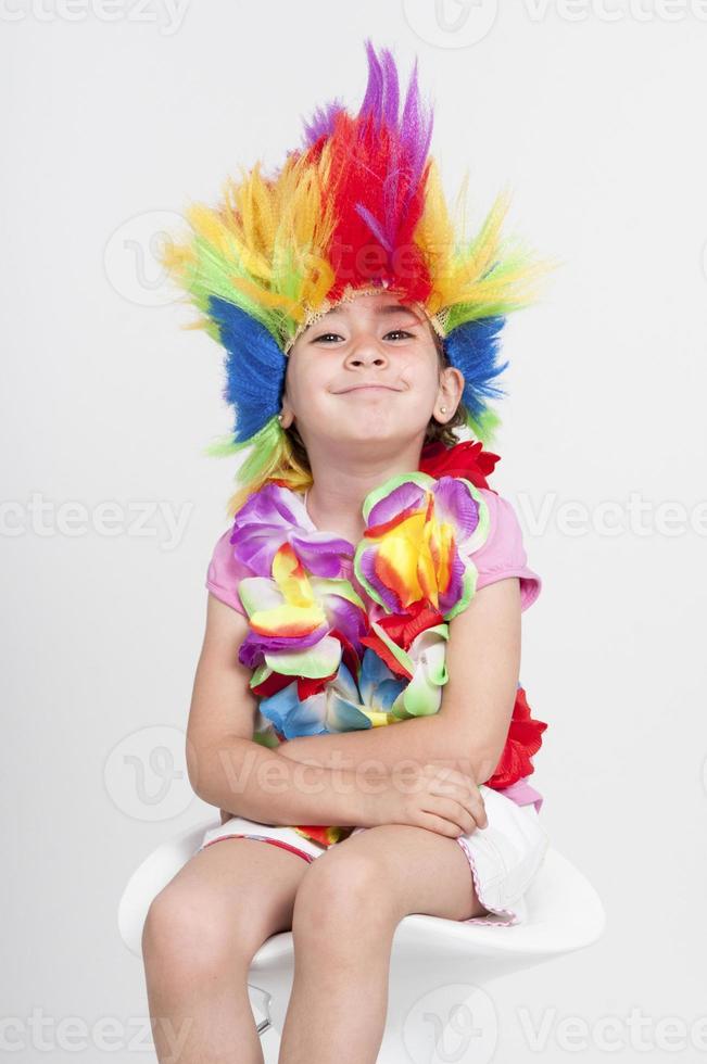 Funny little girl in disguise with wig photo