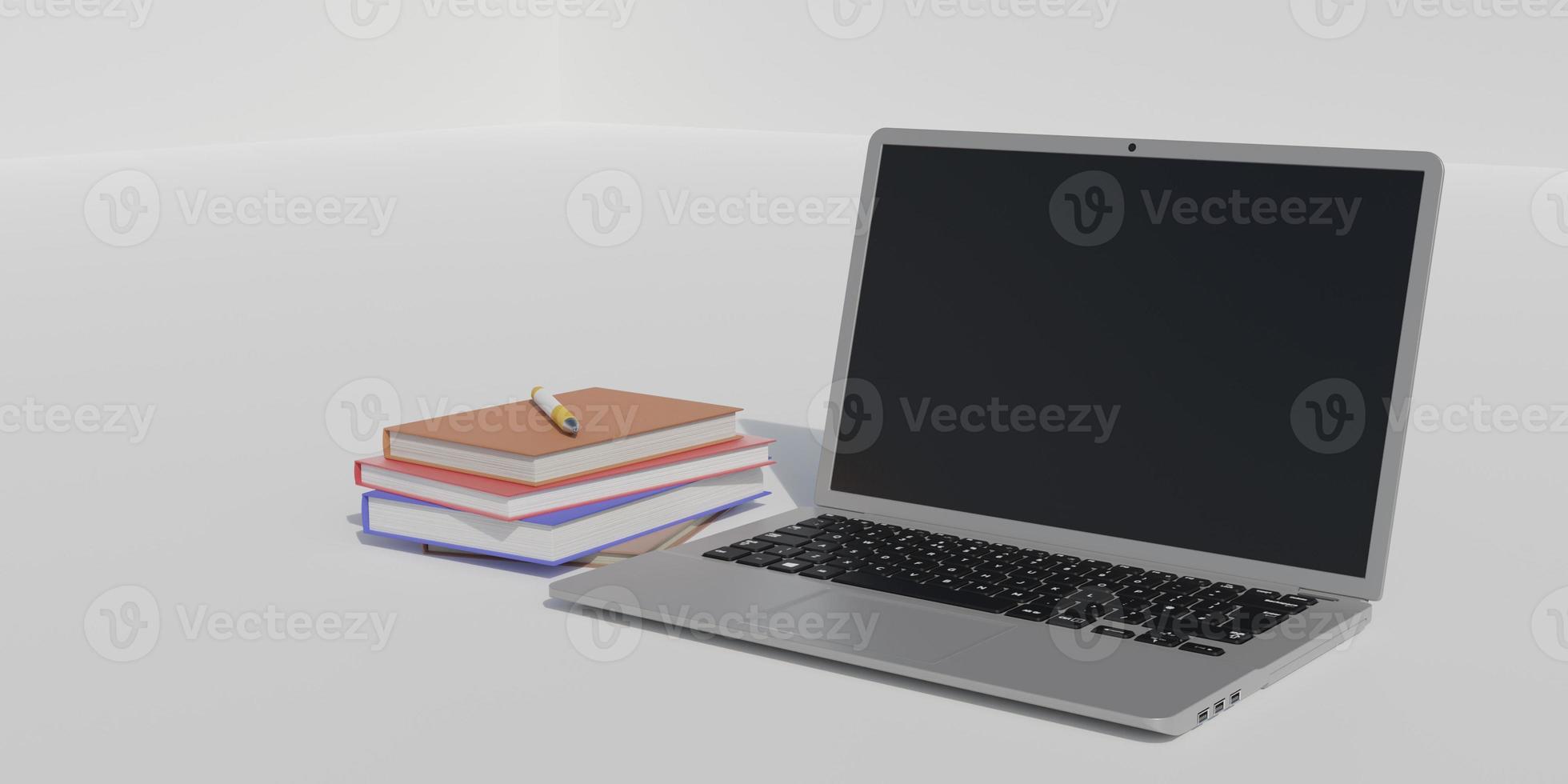 3d render laptop with various objects suitable for mockup designs and advertisings photo