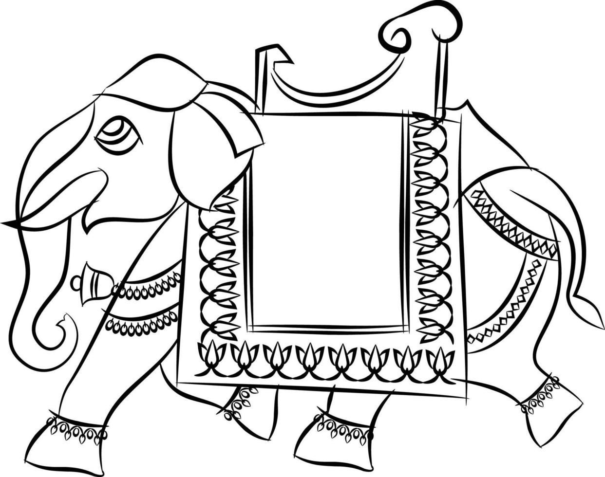 Elephant rendered in Pichwai style. Indian folk art. for a coloring book, textile fabric prints, phone case, greeting card. logo, calendar vector