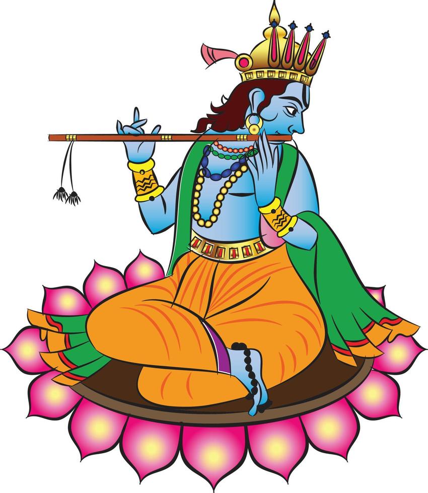 Lord Krishna and Lord Rama the Hindu gods, and their Sevika or servants playing the flute. sitting on a lotus. for textile printing, logo, wallpaper vector